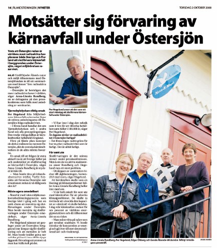 Motsätter sig förvaring av kärnavfall under Östersjön